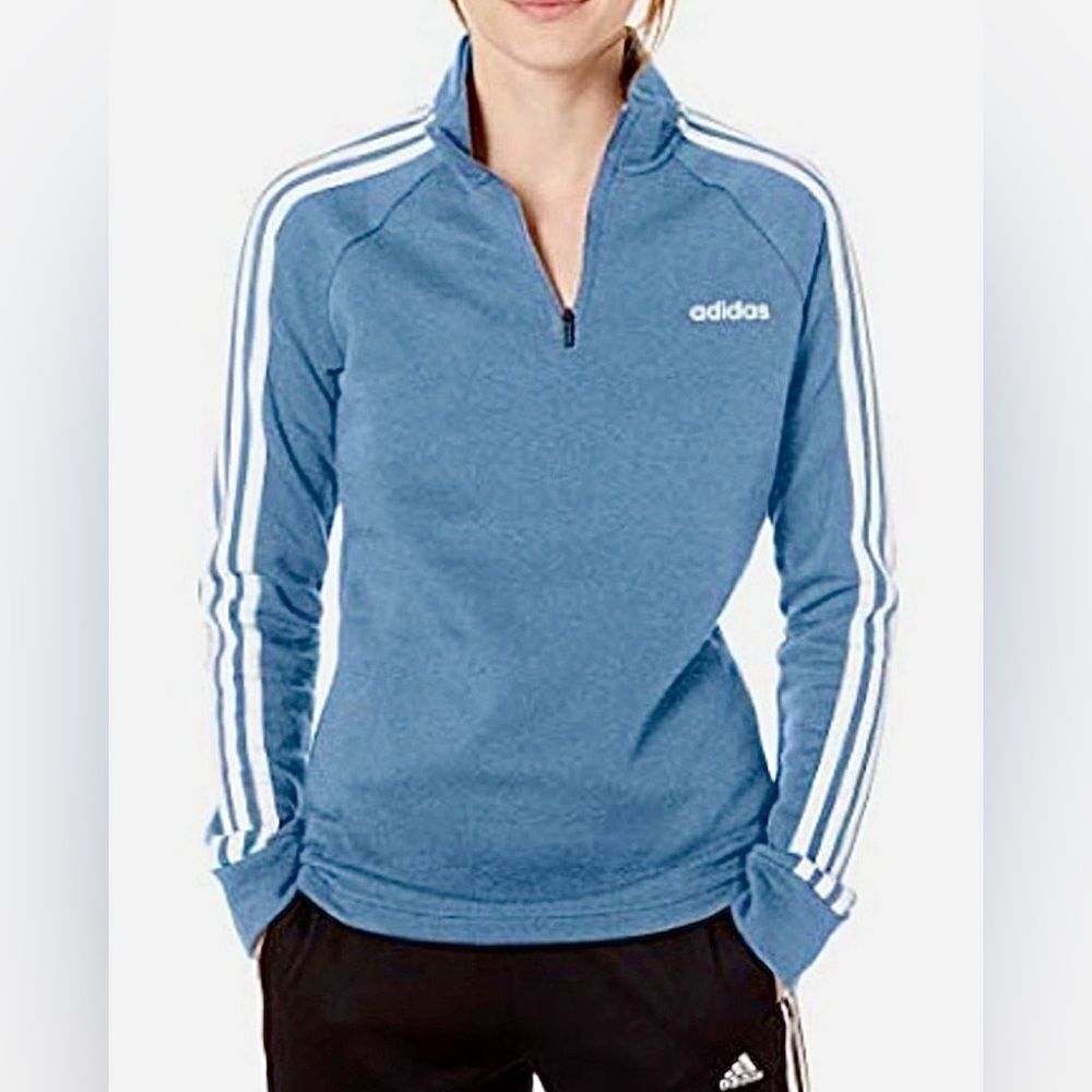 Adidas Essentials Three Stripe Blue Quarter Zip Sweatshirt Women's Size S